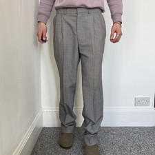 St Michael Double Pleated Trousers 32W 33L Grey Red Black Check Vintage Preppy