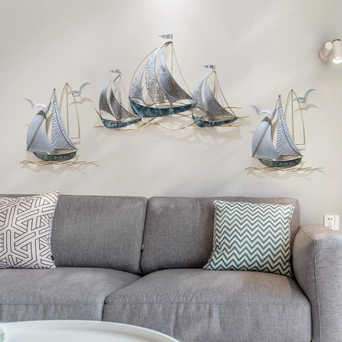 Set metal sailboat wall - of,