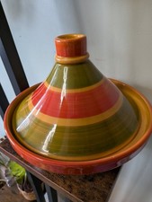 Large Moroccan Style Glazed Ceramic Tagine Cooking Pot – Red, Green & Ochre 22cm