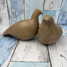 Pair of Hand Carved Wooden Birds-Dove/Partridge/Quail-Painted Beige-Home Decor