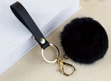 Brand New Black Soft Fluffy Pom Pom Keyring Handbag Charm