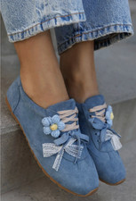 Ladies Blue Faux Suede Lace Up