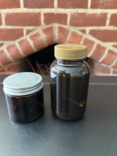 Pair amber glass apothecary - glass,
