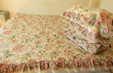 Vintage Duvet Cover 4 Pillowcases LACE FRILL ENGLISH GARDEN FLORALS Db/Sm King