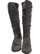 Women's ROBERTO VIANNI Grey Microfibre Rouched Knee High Wedge Boots Size UK 5