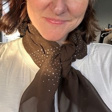 Moschino vintage chocolate silk square scarf with silver polka dot