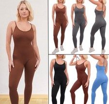 Women's Seamless Ribbed Tummy Control Spaghetti Strap Jumpsuit Yoga Romper