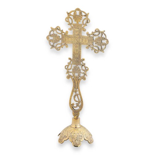 Ornate brass standing cross - brass,