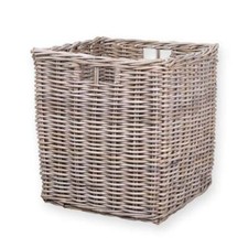 Square Woven Grey and Buff Rattan Wicker Log Basket Home Organisation