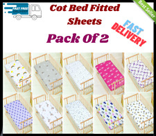 2 x Cot Bed Fitted Sheets Soft Polycotton Baby Toddler Bedding 60x120,70x140cm