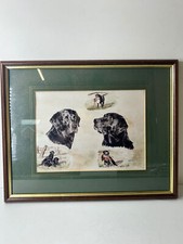 Black Labrador Gun Dogs 1989 Framed C. Marshall Framed Watercolour Print