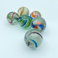 6 German Swirl Marbles c1900 - 13/16" to 1" diameter