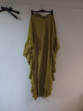 Plain Olive Green Abaya, Rhinestones Design By Neck, U Shaped Neck
