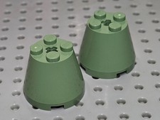 Lego Cone 3x3x2 with Axle Hole [6233] Sand Green x2