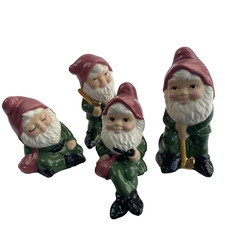 Vintage Ceramic Garden Gnomes Dwarfs Elves Shelf Sitters Set Of 4 Albertas Molds