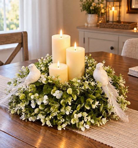 Green white faux foliage - green/white,