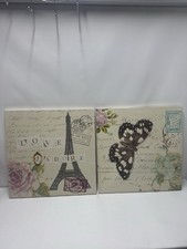 Set of 2 Paris Canvas Prints with Eiffel Tower & Butterfly Wall Art Decor