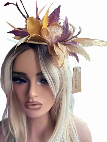 Gold and burgundy fascinator - and,