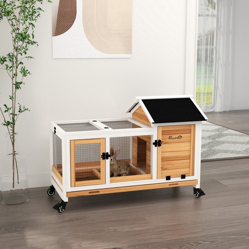 Wooden rabbit hutch with - rabbit,