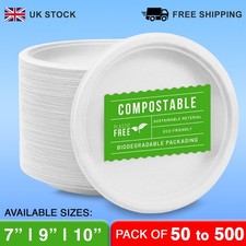 Biodegradable Bagasse Paper Plates 7" 9" 10" Rigid Disposable Party Plates UK
