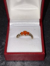 9ct Gold Mexican Jalisco 3 Stone Fire Opal Ring in Beautiful Condition