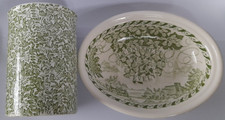Vintage Masons Green & White Crabtree & Evelyn Soap Dish & Beaker. UK ONLY.