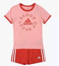 Adidas Essentials Girl's T-Shirt & Shorts Set Pink 5-6Yr Olds Juniors Activewear