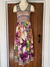 Dress Summer Colourful Tiered Designer Glamorous Cruise Holiday Size S/M 10/12