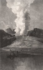 WHITE TERRACE in State of Eruption. New Zealand 1888 old antique print picture