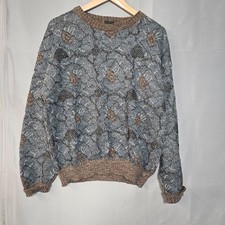 Vintage Mondi Women's Sweater L 52 Brown Gray Floral Wool Blend Knit Made Italy