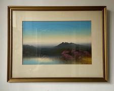 Original Antique Scottish Gouache Landscape Painting In Gold Gilt Frame, Signed