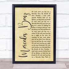 Mercedes Benz Rustic Script Song Lyric Quote Music Print