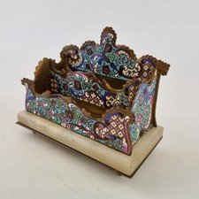 Antique 19th Century Champleve Enamel Brass Stationary Letter Rack Stand