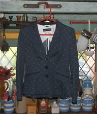 Luisa Cerano Designer Cotton Blend Jacket, UK 10, Navy Blue With White Spots,VGC