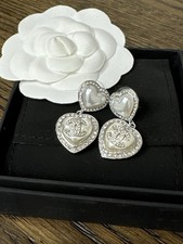 Chanel CC Logo Heart Drop Earrings with pearl and crystal C24 NEW