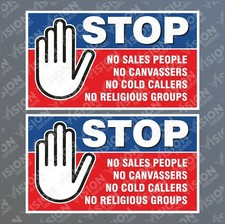 2x SKU01 No Cold Calling Door Sticker Sign Canvassers Religious Cold Caller STOP