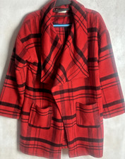M&S Girls Winter Red Check Coat Jacket Size 13-14 Excellent Condition (J)