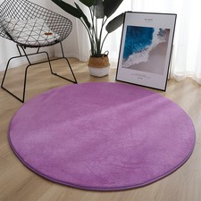 Solid Coral Fleece Round Carpet Floor Mat Living Room Circle Area Rug 5mm Thick