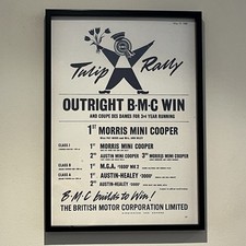 BMC Austin Morris Mini Cooper Mk1 Tulip Rally Win 1962 Garage Wall Art Poster