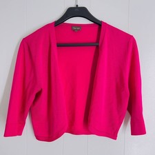 Phase Eight Women's Shrug Bright Pink Ribbed Knit 3/4 Sleeve Bolero Cardigan 14