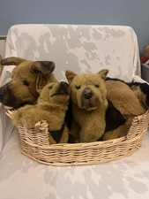 Vintage E&J Classic Prime Rottweiler Dog & Puppies Pups in Basket Bed Plush Toy