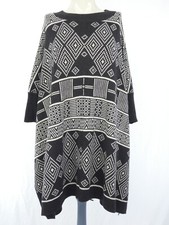 H&M Conscious Poncho Sweater Black White Southwest Boho Wool Blend Aztec M L
