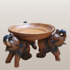 Carved Wooden Elephant Tray/Shallow Bowl. Hand Carved Home Decoration Elephants