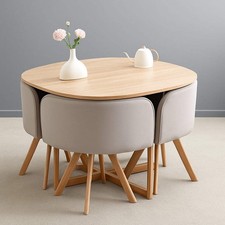 DOUBS Spacesaver Dining Table with 4 Chairs Wooden Table with 4 upholstered chai