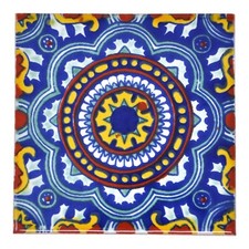 Katia - Handmade Mexican Ceramic Talavera Large 10.5cm Tile Ethically Sourced