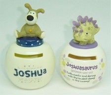 2x Personalised Joshua Money Box - Boofie Pot Of Pennies + Dino Mates Money Jars