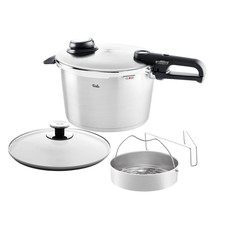 Fissler Vitavit premium pressure cooker 8 L glass lid steamer insert Germany