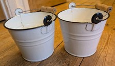 2 x SMALL WHITE ENAMEL BUCKETS
