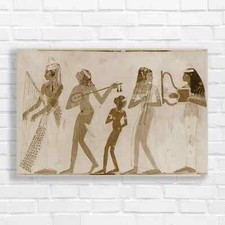 Ancient Egyptian Hieroglyphic Mural Sepia Canvas Print Large Picture Wall Art
