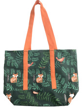 Stunning Handmade Green & Orange Fox & Bird Tote Bag  12 x 16 x 5” Lined